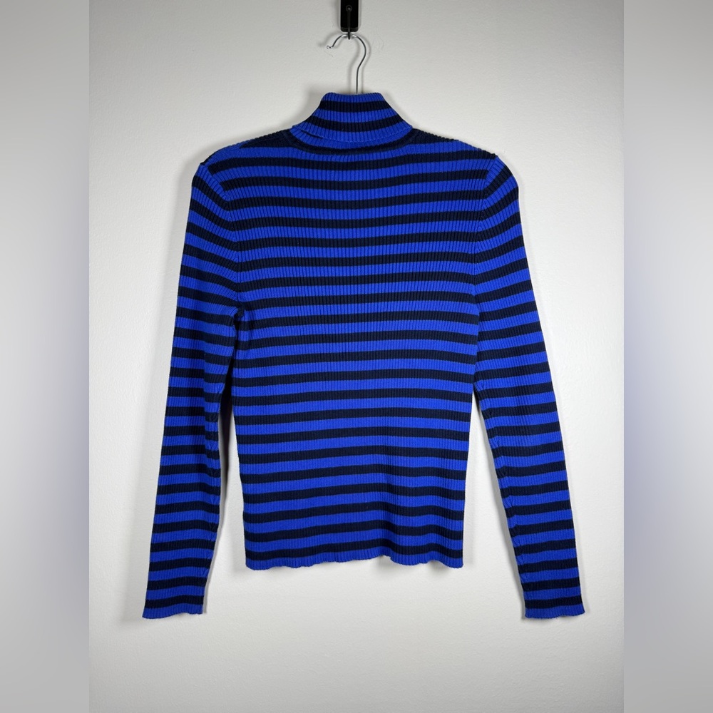 LAUREN RALPH LAUREN Vintage Y2K  Blue /Navy Striped Ribbed Turtleneck Preppy - Picture 7 of 7